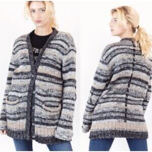 Rachel Roy Wool Knit Gray Open Front Sweater Cardigan Pockets Women's Large